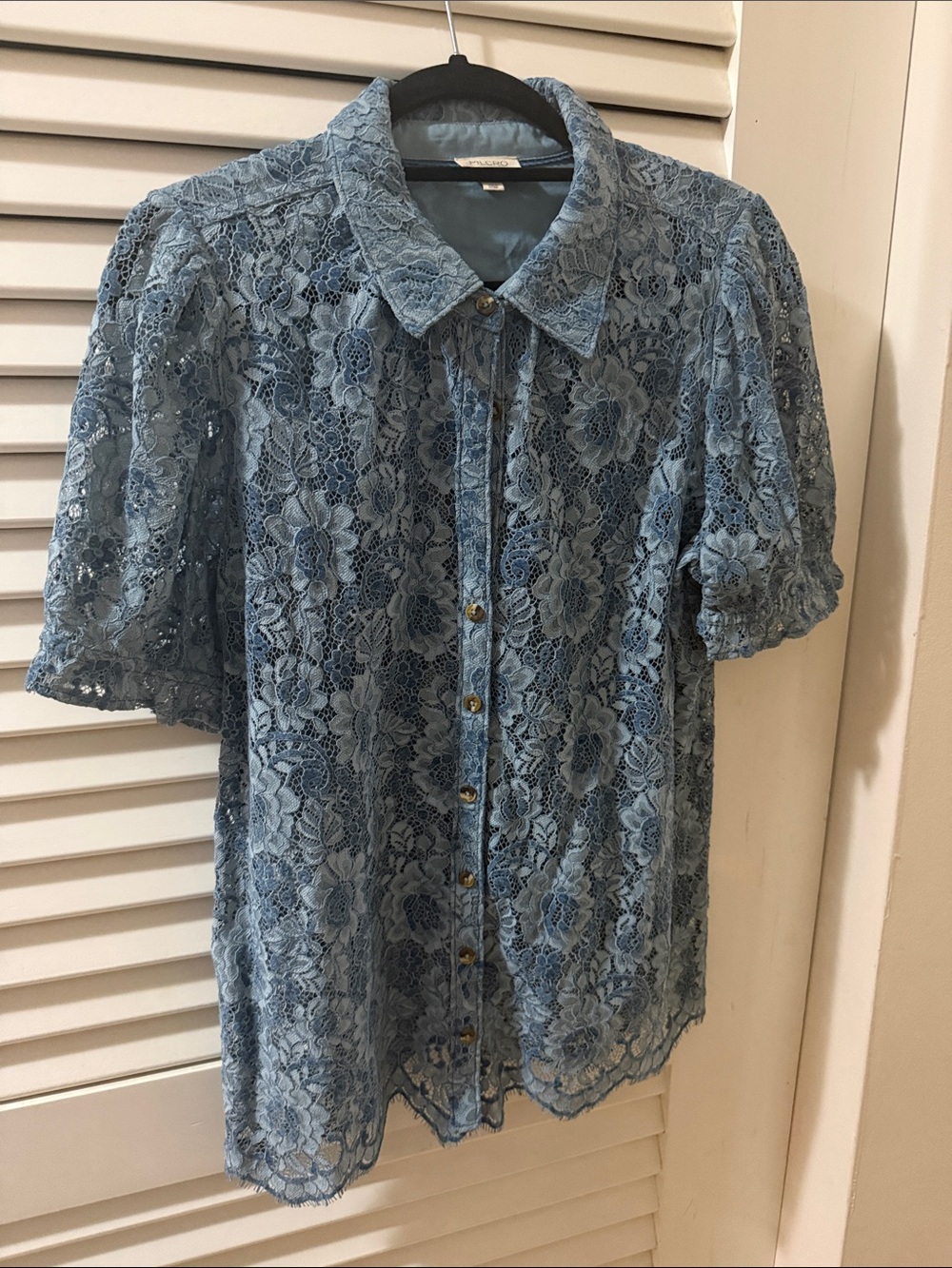 Pilcro Dusty Blue Lace Button-Down Shirt